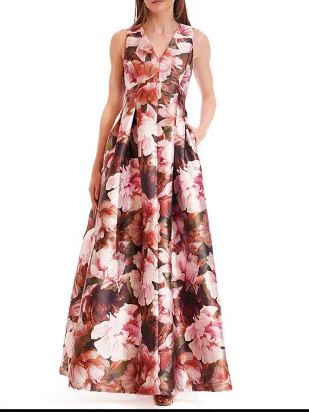 julia jordan Pink Floral V-Neck Maxi Gown
